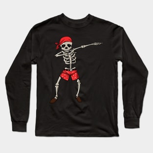 Halloween Pirate Dabbing Skeleton Gift Dab design Long Sleeve T-Shirt